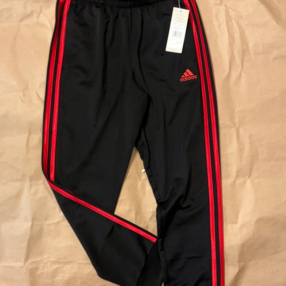 Adidas Kids Black Joggers with Red Stripes